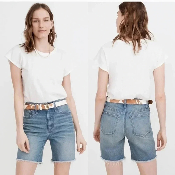 Madewell High-Rise Mid-Length Raw Hem Cotton Blend Denim Shorts(27)NWT - Picture 1 of 9